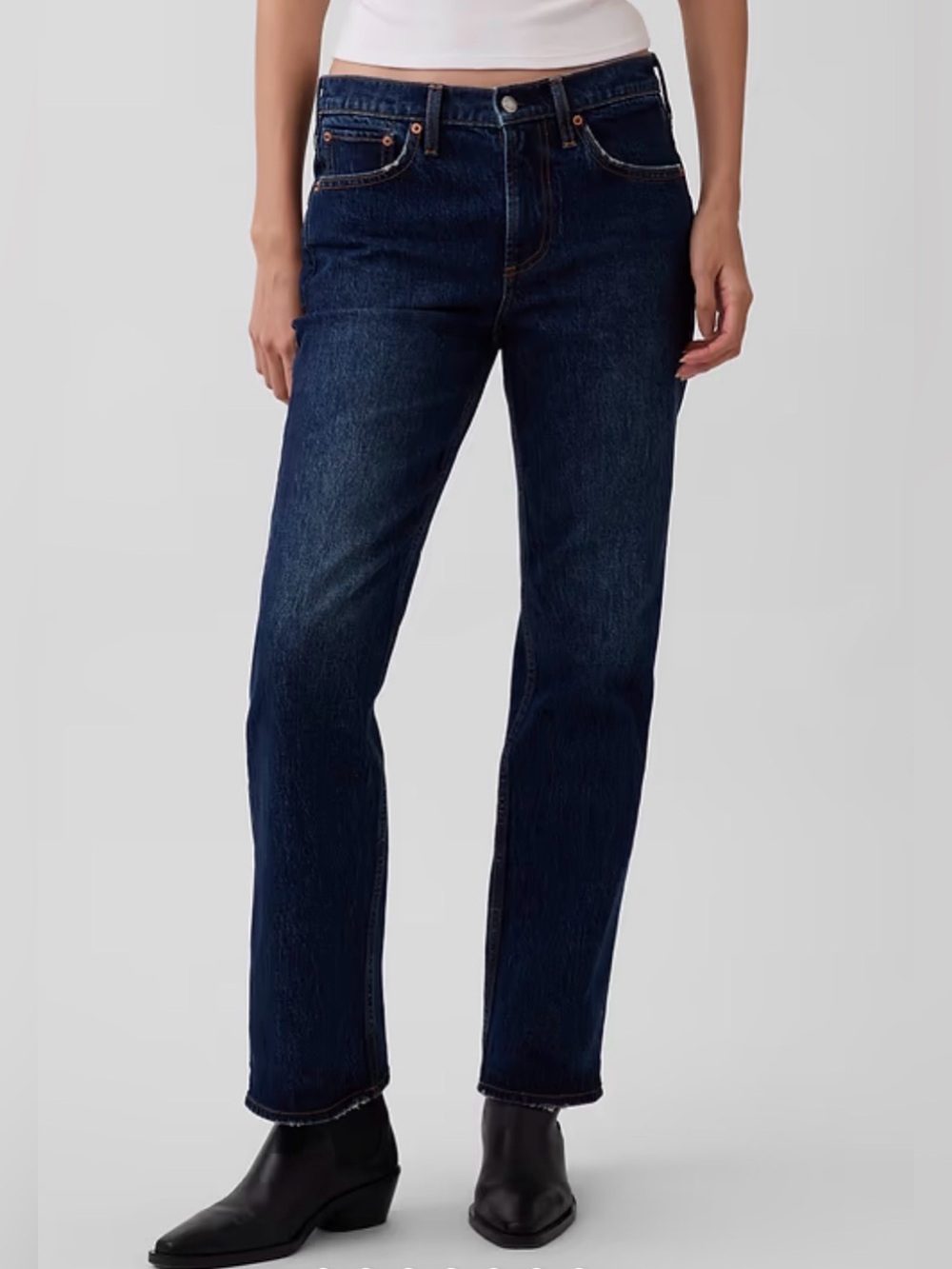 GAP Mid Rise Relaxex Straight-Leg Jeans in Dark Wash
